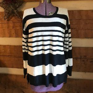 Vince Long Sleeve Navy/White Stripe Cotton Sweater